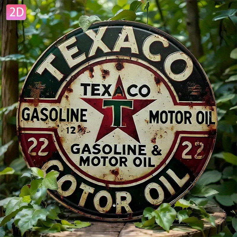 Vintage Collectible Plates - Vintage Texaco Oil Metal Sign—Round Aluminum
