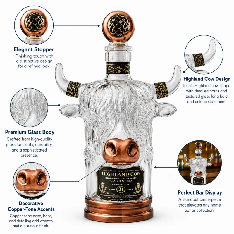 Novelty Highland Cow Glass Whi - Vintage Collectible Liquor Bottles ulasan dan harga