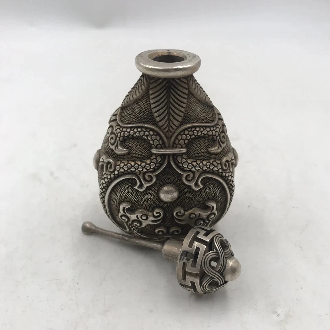 Chinese White Bronze Snuff Bot - Vintage Collectible Bottles ulasan dan harga
